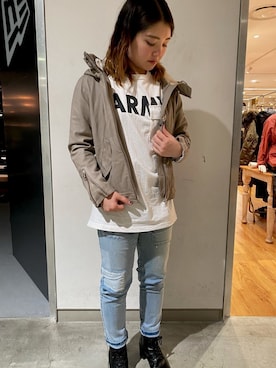 「リメイクデニム」｜「アイテム（ブルゾン）」を使った、halnoさん（レディース・158cm）の秋コーディネート