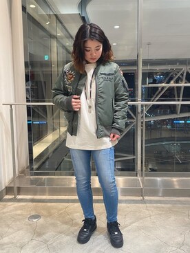 「新作」｜「アイテム（MA-1）」を使った、halnoさん（レディース・158cm）の冬コーディネート