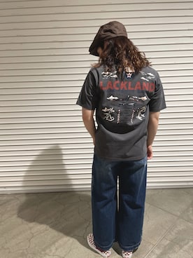 「バックプリント」｜「アイテム（ハンチング/ベレー帽）」を使った、halnoさん（レディース・158cm）の春コーディネート