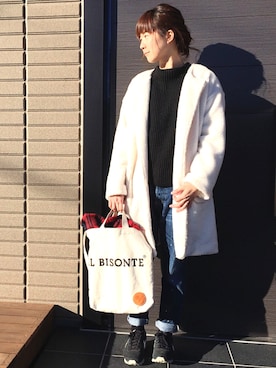 「ムック本」｜「アイテム（ジャケット/アウター）」を使った、uchiさん（レディース・162cm）の冬コーディネート