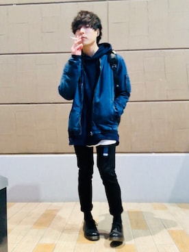 「BACK NUMBER（バックナンバー）のアイテム（MA-1）」を使った、まみれぬこさん（メンズ・170cm）の春コーディネート