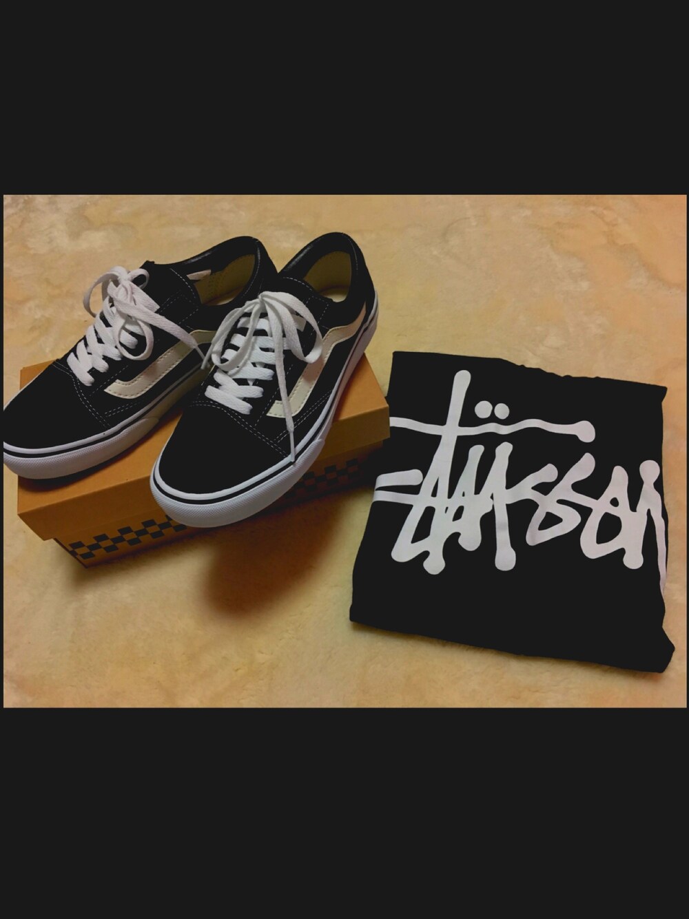「VANS、old skool、stussy」｜「VANSのVANS ヴァンズ OLD SKOOL DX オールドスクール DX V36CL+ BLACK（スニーカー、ブラック系）」を使った、Rinoさん（レディース・155cm）の春コーディネートの1枚目の写真