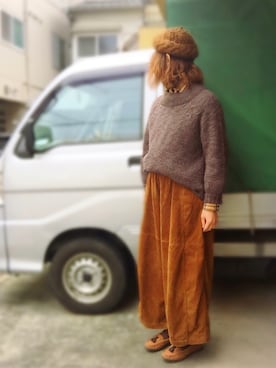 「niko and...（ニコアンド）のコールハギハギニーパンツ」を使った、アクロン🚛🎶さん（レディース・164cm）の冬コーディネート