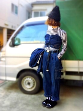 「BLUE BLUE（ブルーブルー）のアイテム（ジャケット/アウター）」を使った、アクロン🚛🎶さん（レディース・164cm）の春コーディネート