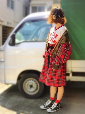 「タータンチェック」｜アクロン🚛🎶さん（レディース・164cm）の春コーディネート