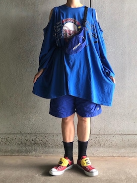 「TIMEX（タイメックス）のTIMEX × BEAMS / 別注 アトランティス 100 デジタル ウォッチ（アナログ腕時計）」を使った、アクロン🚛🎶さん（レディース・164cm）の夏コーディネート