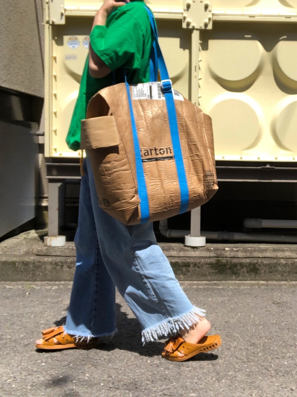 「これが私をアゲる服、シンプル、ラクチンコーデ、doublet、77circa、古着、リメイク、ベンサン」｜「アクロンリメイク✂️のアイテム（Tシャツ/カットソー、グリーン系）」を使った、アクロン🚛🎶さん（レディース・164cm）の春コーディネートの1枚目の写真