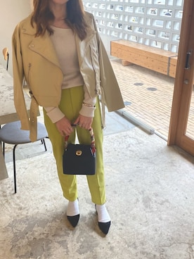 「春めきシューズ」｜「アイテム（ライダースジャケット）」を使った、mayuさん（レディース・162cm）の春コーディネート
