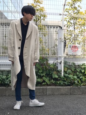 「CONVERSE（コンバース）のCONVERSE コンバース ALL STAR HI オールスター ハイ　（スニーカー、ホワイト系）」を使った、pineさん（メンズ・177cm）の春コーディネート