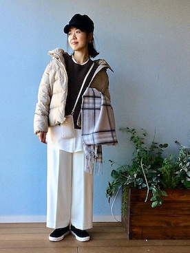 「ショートダウン」｜「アイテム（その他アウター）」を使った、UNTITLEDさん（レディース・163cm）の秋コーディネート
