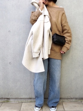 「ハイウエストストレートジーンズ」｜「アイテム（その他アウター）」を使った、なな☺︎さん（レディース・155cm）の冬コーディネート