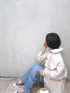 「ハイウエストストレートジーンズ」｜「アイテム（その他アウター）」を使った、なな☺︎さん（レディース・155cm）の冬コーディネート