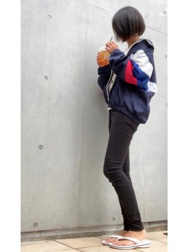 「ビーサン」｜「アイテム（ナイロンジャケット）」を使った、なな☺︎さん（レディース・155cm）の夏コーディネート