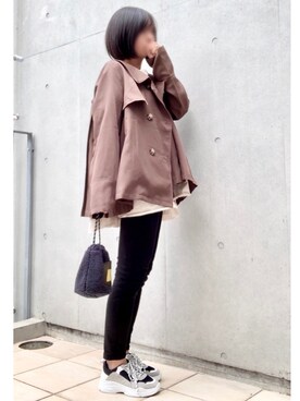 「ブラウン×ブラック」｜「アイテム（その他）」を使った、なな☺︎さん（レディース・155cm）の秋コーディネート