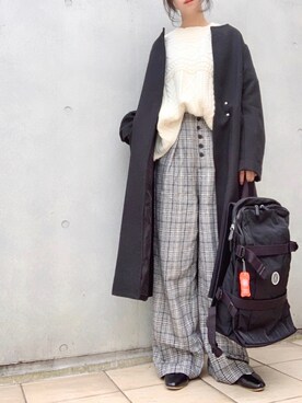 「SENSE OF PLACE by URBAN RESEARCH（センスオブプレイスバイアーバンリサーチ）のスクエアトウセンターシームフラットシューズ（パンプス）」を使った、なな☺︎さん（レディース・155cm）の冬コーディネート