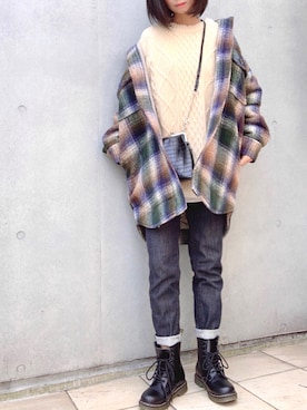 「ZOZO（ゾゾ）のスリムテーパードデニムパンツ［WOMEN］（デニムパンツ）」を使った、なな☺︎さん（レディース・155cm）の冬コーディネート