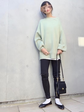 「SENSE OF PLACE by URBAN RESEARCH（センスオブプレイスバイアーバンリサーチ）のスクエアトウセンターシームフラットシューズ（パンプス）」を使った、なな☺︎さん（レディース・155cm）の冬コーディネート