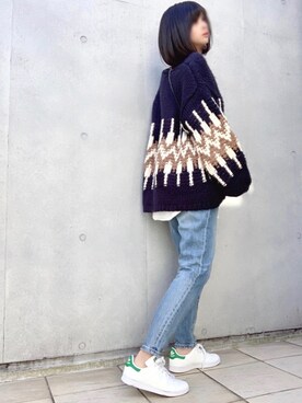 「ZOZO（ゾゾ）のスリムテーパードデニムパンツ［WOMEN］（デニムパンツ）」を使った、なな☺︎さん（レディース・155cm）の冬コーディネート