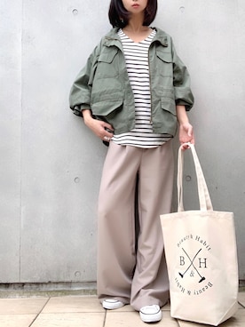 「reca（レカ）のアイテム（ミリタリージャケット）」を使った、なな☺︎さん（レディース・155cm）の春コーディネート