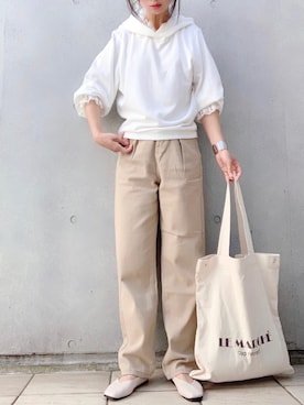 「GOLDY（ゴールディ）のニュアンス カーブ アシンメトリー イヤリング（イヤリング）」を使った、なな☺︎さん（レディース・155cm）の春コーディネート