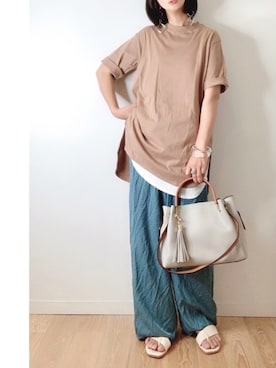 「kutir（クティール）のカラーマーブルクリアリング（リング）」を使った、なな☺︎さん（レディース・155cm）の夏コーディネート