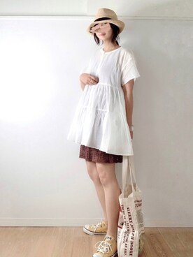 「mel（メル）のアイテム（バッグ）」を使った、なな☺︎さん（レディース・155cm）の夏コーディネート