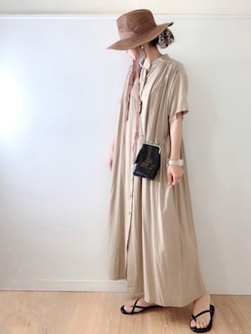 「シャツワンピ」｜「アイテム（ビーチサンダル）」を使った、なな☺︎さん（レディース・155cm）の夏コーディネート