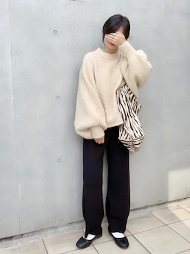 「GOLDY（ゴールディ）のニュアンス カーブ アシンメトリー イヤリング（イヤリング）」を使った、なな☺︎さん（レディース・155cm）の秋コーディネート