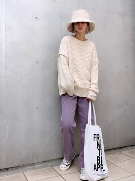 「GOLDY（ゴールディ）のニュアンス カーブ アシンメトリー イヤリング（イヤリング）」を使った、なな☺︎さん（レディース・155cm）の秋コーディネート