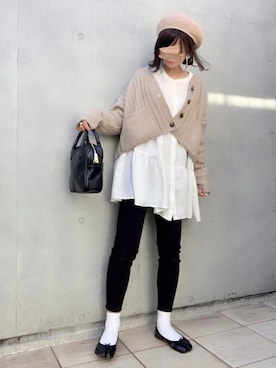 「rectangle（レクタングル）のアイテム（カーディガン/ボレロ）」を使った、なな☺︎さん（レディース・155cm）の冬コーディネート