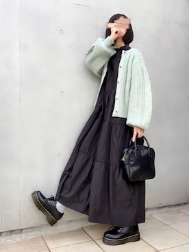 「ワンピース×カーディガン」｜なな☺︎さん（レディース・155cm）の冬コーディネート