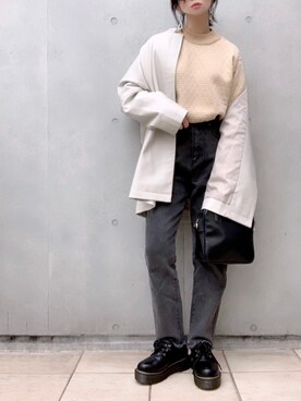 「GOLDY（ゴールディ）のニュアンス カーブ アシンメトリー イヤリング（イヤリング）」を使った、なな☺︎さん（レディース・155cm）の冬コーディネート