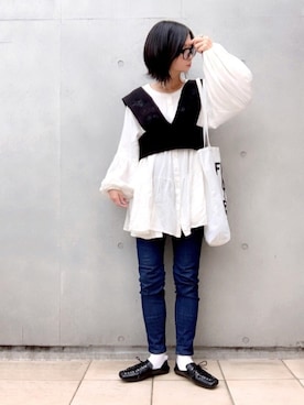 「ap retro（アプレトロ）の刺繍デザインニットビスチェベスト【ZOZO限定アイテム】（ベスト）」を使った、なな☺︎さん（レディース・155cm）の冬コーディネート