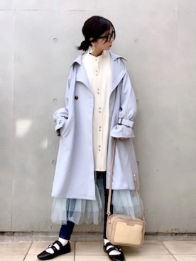「白シャツ×デニム」｜「アイテム（ジャケット/アウター）」を使った、なな☺︎さん（レディース・155cm）の冬コーディネート