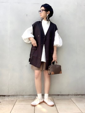 「ダブルボタン」｜「アイテム（その他）」を使った、なな☺︎さん（レディース・155cm）の春コーディネート