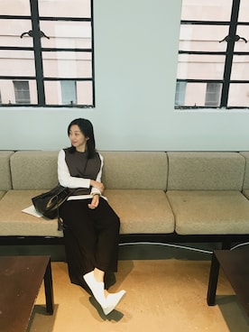 「MUJI」｜「アイテム（モカシン/デッキシューズ）」を使った、璇さん（レディース・160cm）の秋コーディネート