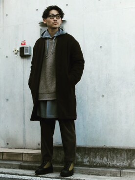 「marka（マーカ）のアイテム（その他アウター）」を使った、長谷川丈さん（メンズ・175cm）の冬コーディネート