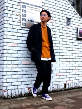 「marka（マーカ）のアイテム（スウェット）」を使った、長谷川丈さん（メンズ・175cm）の秋コーディネート
