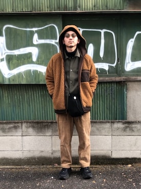 「WP（ダブリューピー）のアイテム（その他アウター）」を使った、長谷川丈さん（メンズ・175cm）の冬コーディネート
