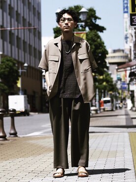 「marka（マーカ）のアイテム（サンダル）」を使った、長谷川丈さん（メンズ・175cm）の夏コーディネート