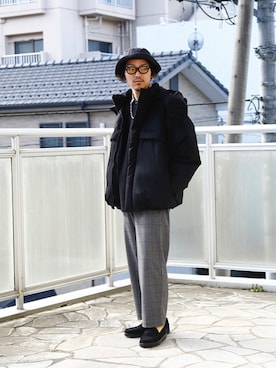「Graphpaper（グラフペーパー）のアイテム（ダウンジャケット/コート）」を使った、長谷川丈さん（メンズ・175cm）の冬コーディネート