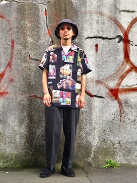 「アイテム（スリッポン）」を使った、長谷川丈さん（メンズ・175cm・20代）の夏コーディネート