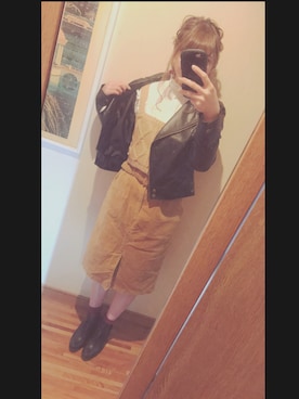 「one after another NICE CLAUP（ワンアフターアナザーナイスクラップ）のアイテム（ライダースジャケット）」を使った、みーささん（レディース・163cm）の冬コーディネート