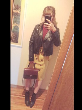 「one after another NICE CLAUP（ワンアフターアナザーナイスクラップ）のアイテム（ライダースジャケット）」を使った、みーささん（レディース・163cm）の春コーディネート