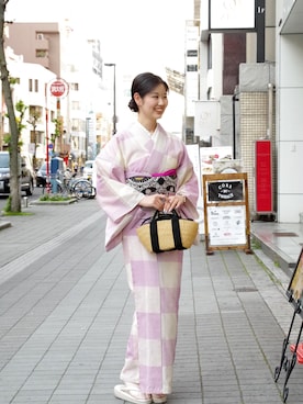 「アイテム（浴衣）」を使った、キモノグラースさん（レディース・167cm・20代）の春コーディネート
