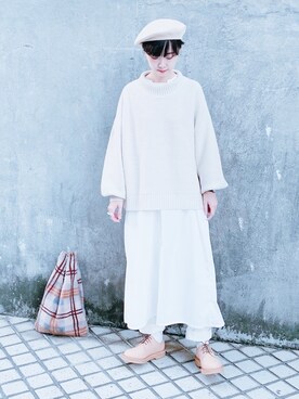 「LOWRYS FARM（ローリーズファーム）のCONEハイライズワイドデニム　800874（デニムパンツ）」を使った、zi-yiさん（レディース・157cm）の冬コーディネート