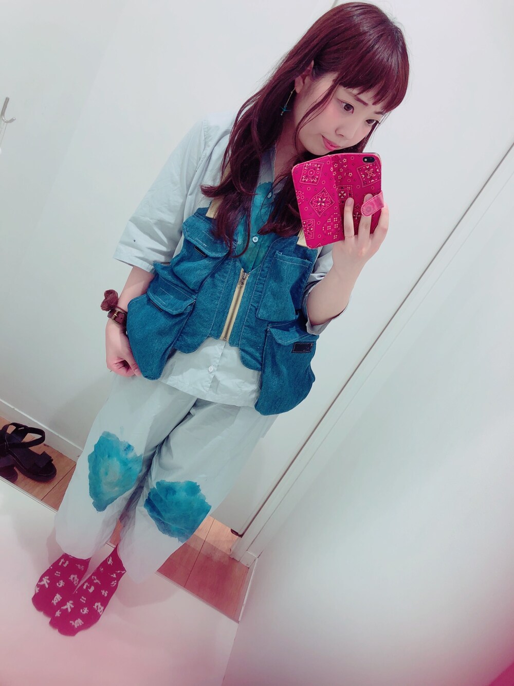 「Pajamas、セットアップスタイル、ブルーコーデ、染0658、0658」｜「vast222のアイテム（ベスト、ブルー系）」を使った、あかしゃん。さん（レディース・160cm）の夏コーディネートの1枚目の写真