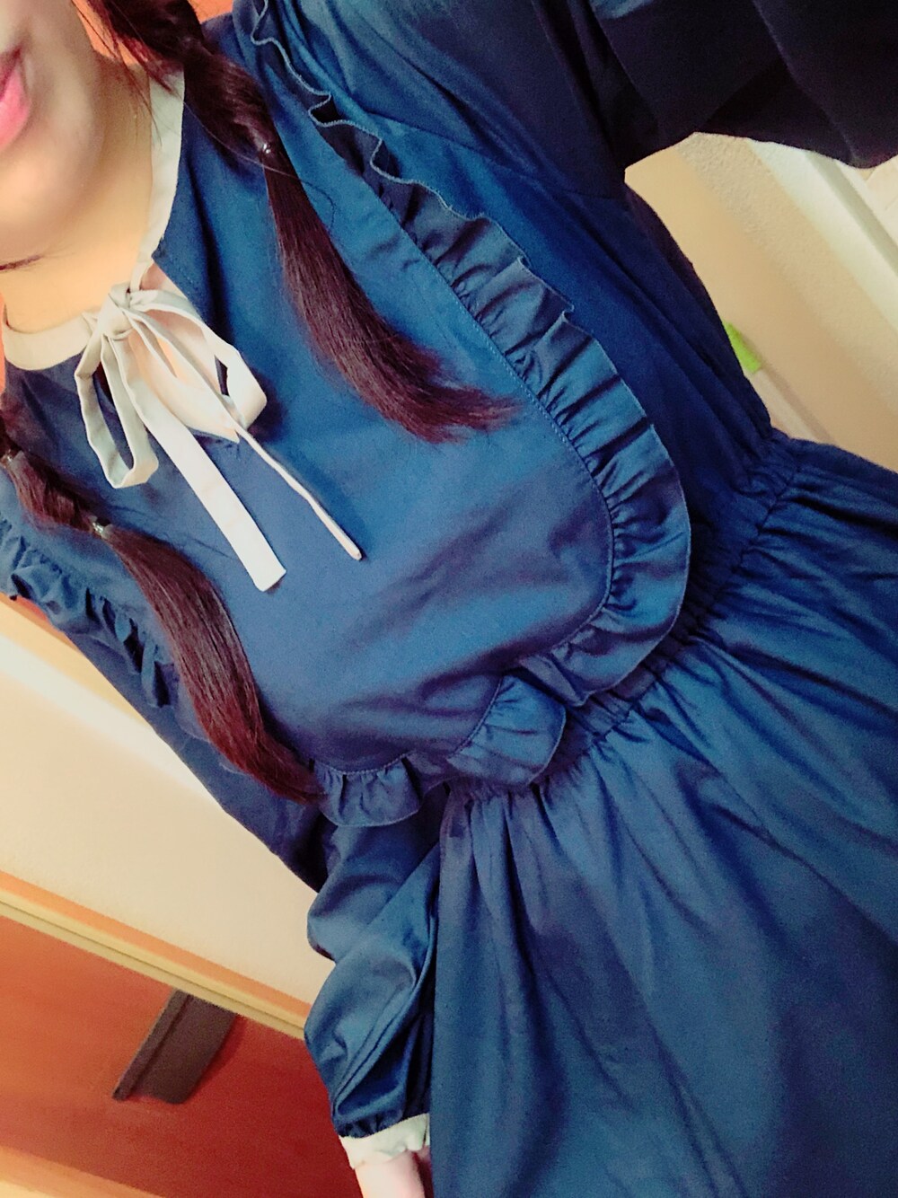 「ワンピース、レトロ、ブルー、LEBECCA boutique、女の子、ヴィンテージ」｜「LEBECCA boutiqueのアイテム（ワンピース、ブルー系）」を使った、あかしゃん。さん（レディース・160cm）の秋コーディネートの1枚目の写真