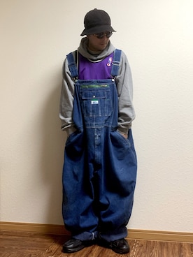「LIBERTY LONDON（リバティ）のアイテム（サロペット/オーバーオール）」を使った、KenBooさん（メンズ・168cm）の冬コーディネート