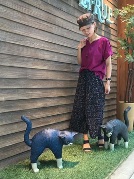 「アイテム（キャスケット、グリーン系）」を使った、hassssyさん（レディース・168cm）の夏コーディネート